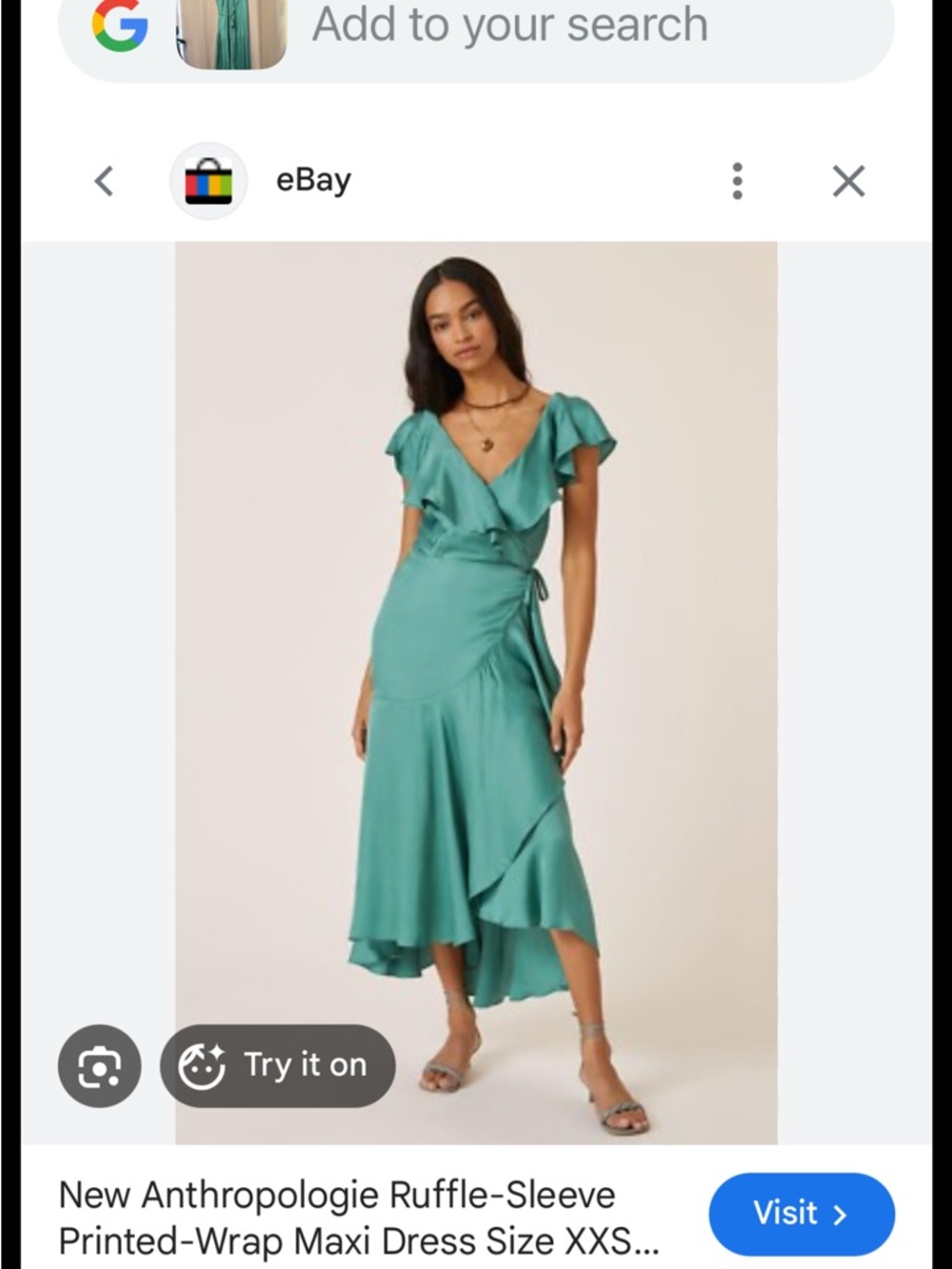 Anthropologie Teal Ruffle-Sleeve Wrap Maxi Dress